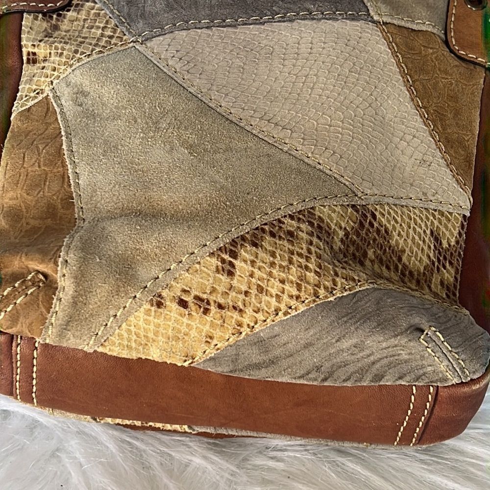 Fossil Brown Beige Leather Patchwork Crossbody Pu… - image 8